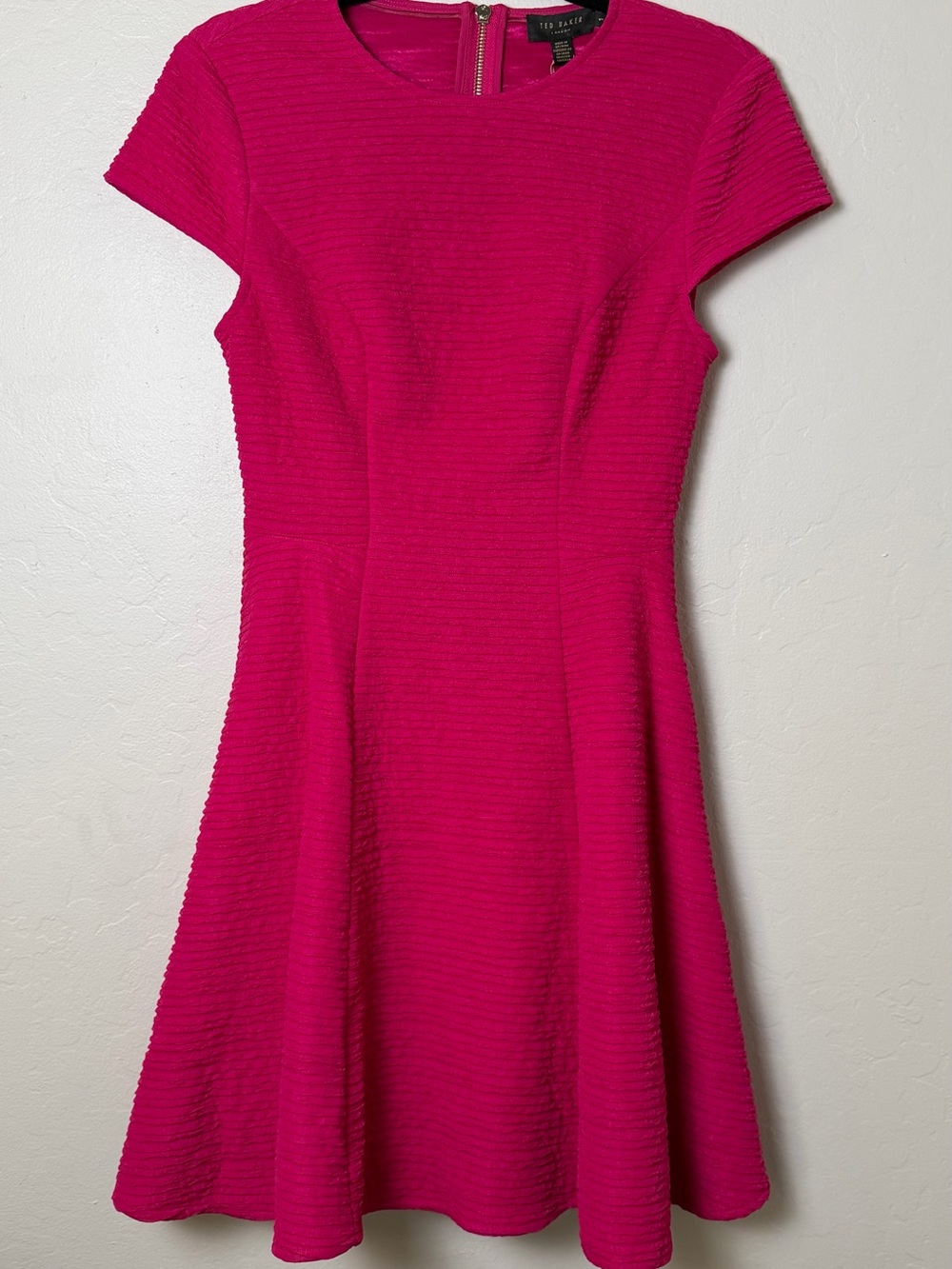 Ted Baker London Pink Skater Dress Textured Fit & Flare Mini Size 1 US S/4
